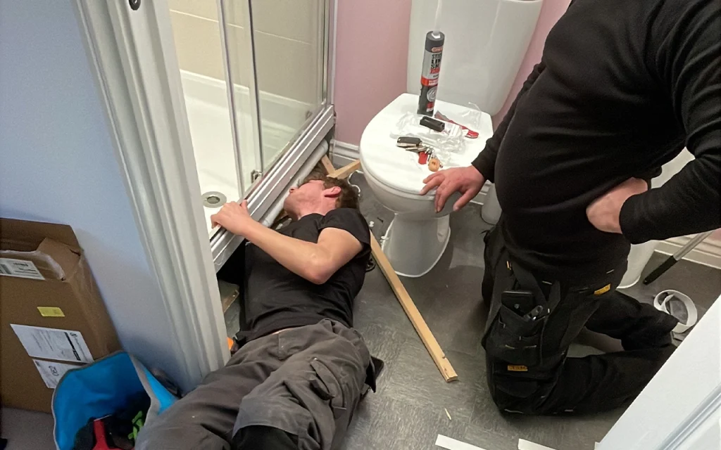MK Plumber & Gas team carrying out bathroom plumbing work
